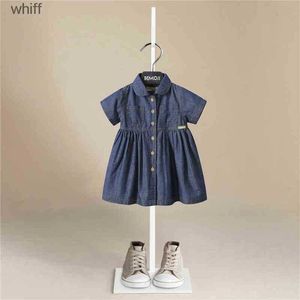 Robes de fille marques nouvelles vêtements de fille filles denim de jean court mini robe pour tout-petit jean à manches courtes robes de fête de fête décontractée pour les enfants G220506 C240413