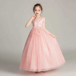 Girl's jurken bx683 kinderen lange trouwjurk pluizig netto prinses 3-15 jaar oud kostuum meisje performance balll240508