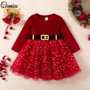 Robes de fille Ceeniu 1-5Y robe de Noël pour enfants robe de velours rouge robe de soirée filles robe de soirée princesse en maille brillante Costume de Noël pour bébé 230914