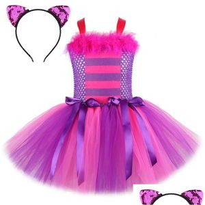 Girl's jurken Cheshiree Cat Tutu -jurk voor meisjes Halloween kostuums Kids Dier met hoofdband Princess Girl Birthday Party Outfits Dh1jm