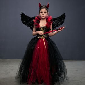 Girl S Dresses Child Child Royal Disfraz For Girls Halloween Dress Party Clothing Kids Gothic Devil Gown Tutu con ala 230814