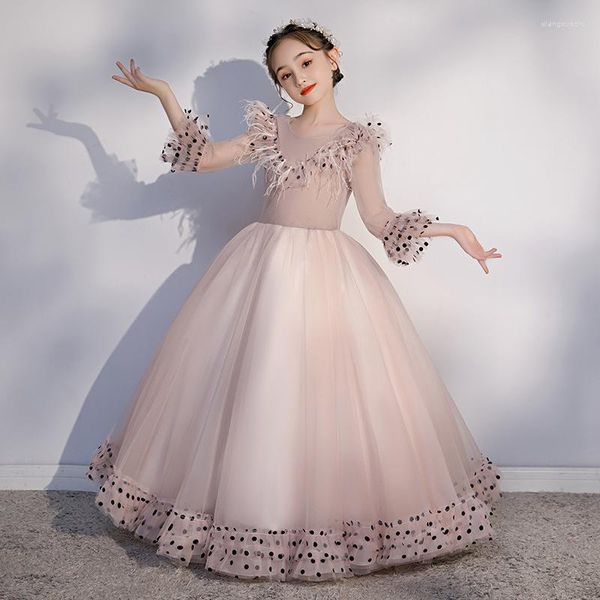 Robes de fille Robe pour enfants Princesse Haut de gamme Manches longues Filles Fête d'anniversaire Modèle CatwalkGirl's