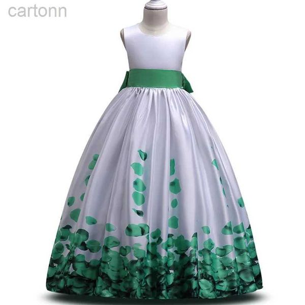 Robes de fille Enfants et filles élégant mariage fleur fille robe princesse fête Pageant formelle longue robe à pétales sans manches robe en satin jeunesse 3-14 ans 24323