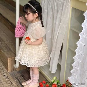 Robes de fille enfants Beige brodé robe en tulle filles dentelle princesse bébé robe de bal robes à bulles enfants fête d'anniversaire