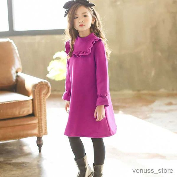 Vestidos de niña Ropa para niños Vestido de princesa con volantes Otoño Invierno Terciopelo grueso Cálido Sudadera con capucha Vestidos Fiesta Vestidos para niños