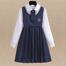 Robes de fille Vêtements pour enfants Robe pour filles Uniforme scolaire Enfants Blouse Robe Costume Costume Costume Printemps Automne Robes 6 8 10 12 14 ans 230825