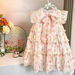 Robes de fille Enfants filles robe sans manches robe d'été 2023 Nouveau bébé super fée floral mousseline de mousseline princesse dressl2405