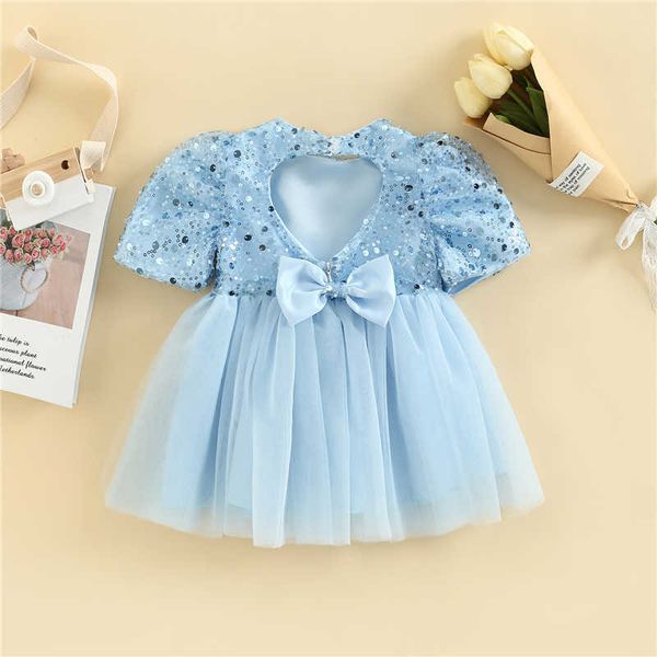 Robes de fille Enfants Enfants Bébé Robe De Soirée Élégante Paillettes À Manches Courtes Princesse Maille Tulle Robes pour Petites Filles Robes