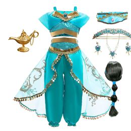 Abiti da ragazza Abito da lampada di Aladdin per bambini Abito da sambac Jasminum per bambini Compleanno per ragazza Gioco di ruolo da principessa Costume senza spalle Costume di carnevale 3-10T 230718