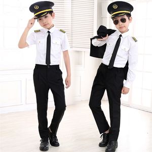 Girl's Dresses Children's Captain Costume Stewardess Cosplay uniform pilootkostuums Carnival Halloween Party Aircraft 90-160cm voor kind 230821