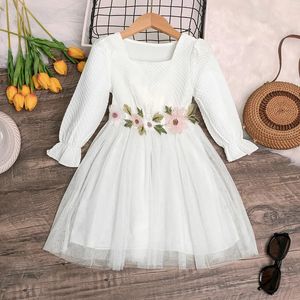 Meisjesjurken Kinderkleding meisje 4-7 jaar witte mesh jurk met lange mouwen geschikt voor elegante vakantie feestjurk voor kleine meisjes 2312306