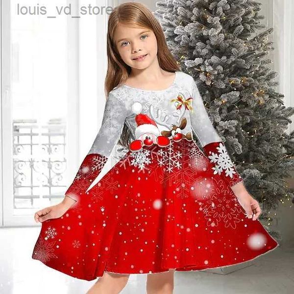 Robes de fille Vêtements pour enfants robe à manches longues grande jupe swing rond Santa Claus T231205