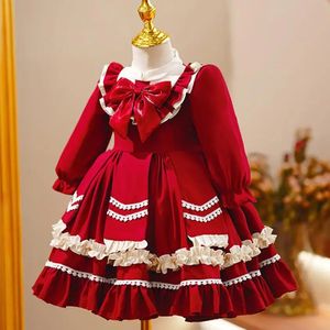 Robes de fille Robes de soirée pour enfants Lolita Bow Design Anniversaire Baptême Fête Pâques Eid Rouge pour Noël A2052 231211
