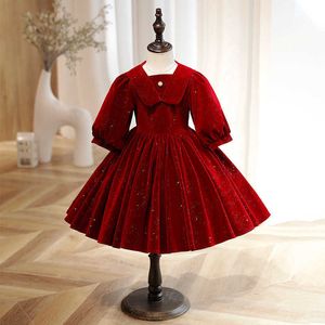 Robes de fille enfants d'un an vin rouge fleur de couchage princesse Tutu robe courte petite fille vêtements G220523