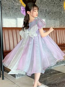 Girl's Jurken Children's Summer Princess Purple Stellalou Bow Dream Gaze Girls Fluffy Birthday Set Fancy Dress Carnival Party Cotton Clothing