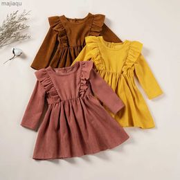 Girl's jurken kinderjurken jurken meisjes solide kleur casual jurken met lange mouwen peuter meisjes kleding lente en herfst 1-5TL2404