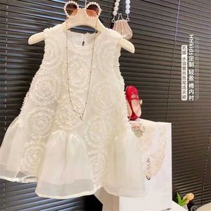 Girl's jurken Childrens Girl Super Fairy Lace Princess Dress 2024 Zomer mouwloos babymeisje Big Bow Jurk WX