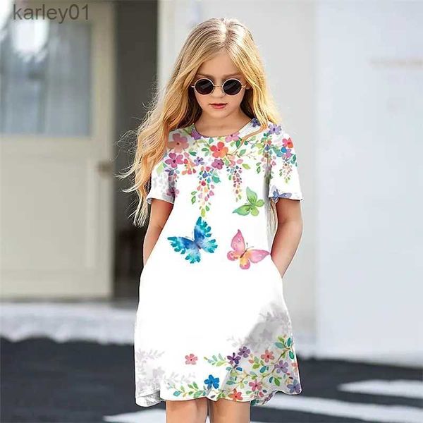 Robes de fille Robe de petite fille pour enfants fleur papillon animal robe a-ligne vacances quotidiennes loisirs genou sur robe douce yq240327