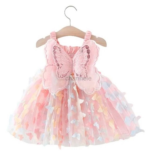 Robes de fille Vêtements d'été pour enfants nouvelles ailes de papillon princesse fille pour enfants s'habillent sur l'épaule dépenses robes de vacances pour les filles 240315