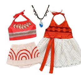 Robes de fille Childrens Vaiana Dress Up petite fille Moana Play-play Costume Collier Baby Girl Halloween Christmas Costume 1-5 ANSL2405