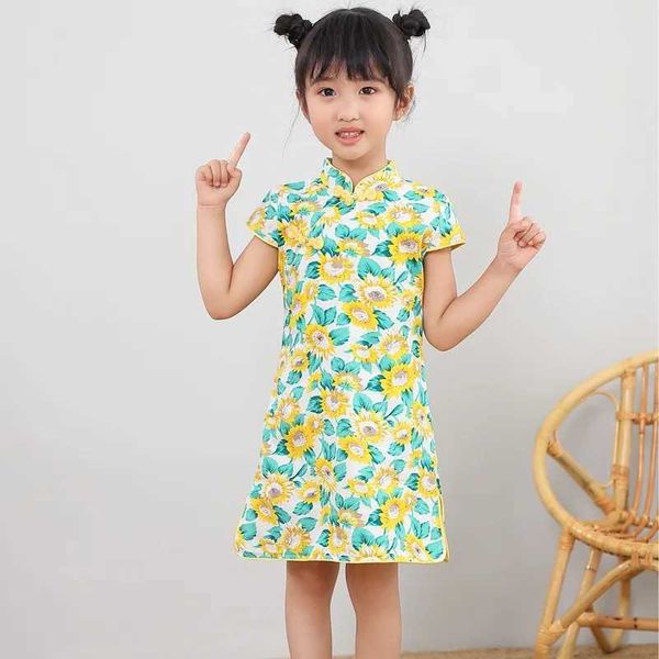 Robes de fille style chinois bébé robe fille grenouille d'été cheongsam anniversaire fête princesse robe tout-petit des vêtements de fille