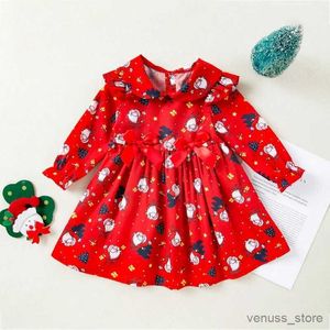 Vestidos de niña Vestidos de niñas de Navidad Otoño Dibujos animados Santa Impreso Muñeca Collar Bowknot Tutu Vestido Navidad Ropa para niños 12M-5Y