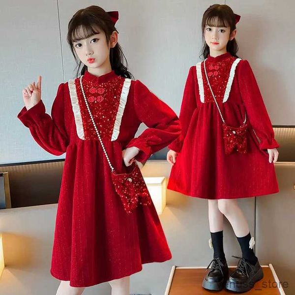 Vestidos de niña Vestido de Navidad para niñas Vino Rojo Invierno Niños Año Nuevo Vestidos Vestidos para niños Vestidos formales Vestidos con bolso gratis