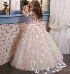 Robes de fille Classique Tulle Robe de demoiselle d'honneur avec nœud en dentelle Appliques à manches longues pour mariage anniversaire robe de bal première communion robes 230714