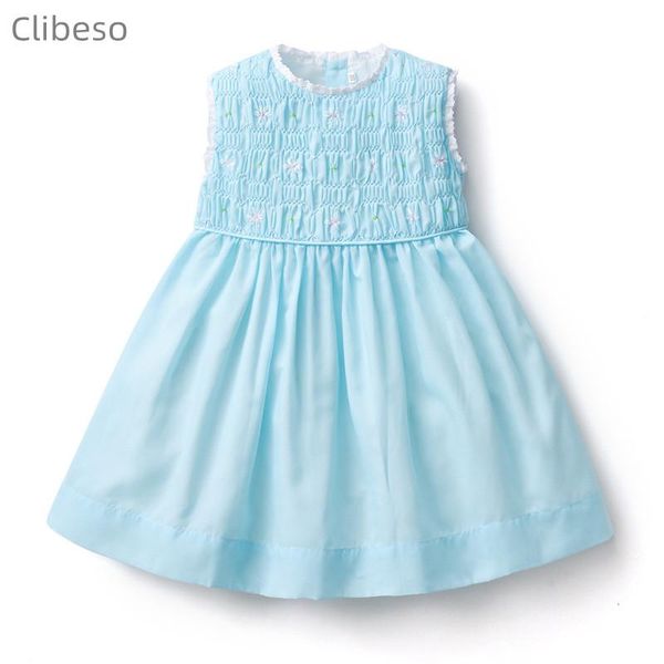 Robes pour filles Clibeso bébé fille smocks robe enfants fait à la main smocké broderie bleu coton espagnol Boutique robes vêtements fille