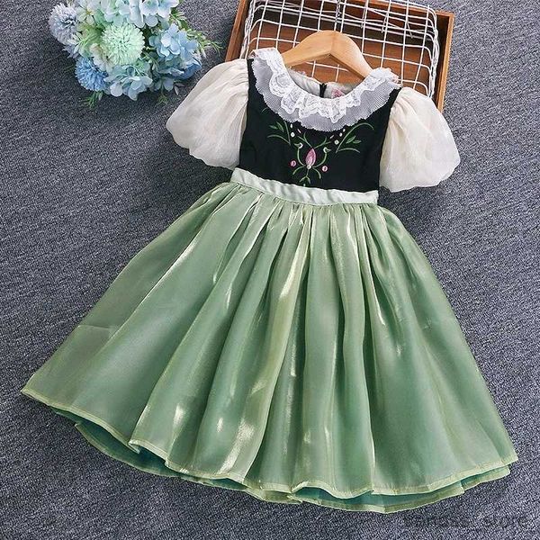 Robes de fille Vêtements pour les nouveaux enfants été 2023 Qualité Korean Style Anna Baby Girls One Piece Princess Sundress Dress Up Girl Green Party
