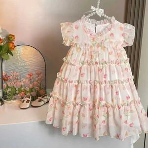 Girl's jurken kledingsets kinderjurkjes Mouwloze zomerjurk 2023 Nieuwe baby super feeënbloem chiffon meisje prinsesjurk wx5.23