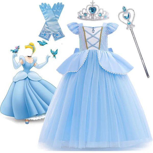 Robes de fille Costume de Cosplay vêtements pour enfants pour filles robe de princesse à paillettes avec gants de couronne robe de bal de fête d'anniversaire 3-10 ans 231213