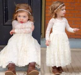 Girl's jurken Country Beach Weddings lange mouwen boho meisje optocht jurken kinderen prinses communie jurk volle kanten bloem dressesesgirl's