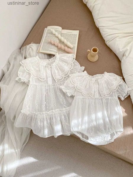 Robes de fille mignonne bébé fille robere ins été massif blanc manche courte courte coton bodys soeur assorti