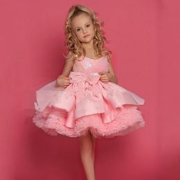 Robes de fille mignon rose princesse fleur robe fille girn kild anniversaire fête concours robes de paille