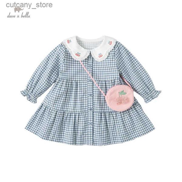 Robes de fille DB1220483 Dave Bella printemps bébé filles mode robe à carreaux avec un petit sac robe de soirée enfants fille infantile lolita 2 pièces vêtements L240311