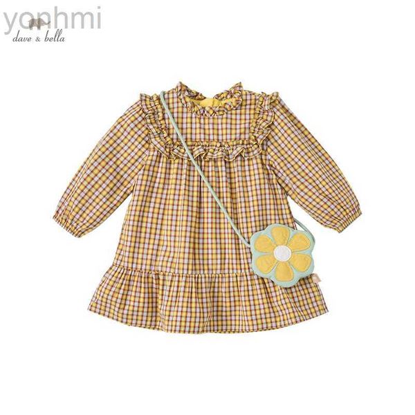 Vestidos de niñas DB1221161 Dave Bella Spring Baby Girls Fashion Plaid Vestido con un vestido de fiesta de bolsas pequeñas Niños infantiles Lolita 2pcs Ropa D240423