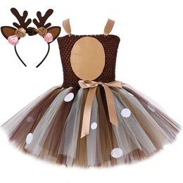 Robes de fille Costume de cerf pour les filles Robe de tutu de Noël Toddler Baby Birthday Outfit Renne Animal Cosplay Kids Halloween Dress Up Clothes 230615