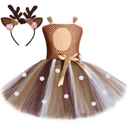 Robes de fille Costume de cerf pour filles Halloween Christmas Tutu Robe Reindeer Elk Cosplay Fancy Up Kids Girl Birthday Party Vêtements 1-12yl231222