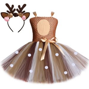 Girl's jurken herten kostuum voor meisjes Halloween Christmas Tutu-jurk rendier eland cosplay chique verkleed kinderen meisje verjaardagsfeestje kleding 1-12y 230812