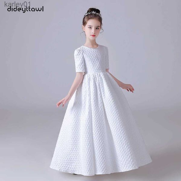 Robes de fille Dideyttl jupe bouffante blanche élégante robe de filles de fleur pour la fête de mariage manches courtes concert robe de demoiselle d'honneur junior yq240327