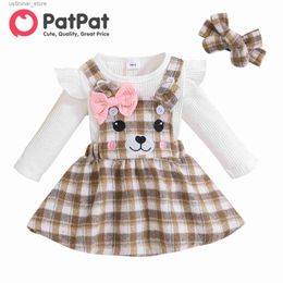 Robes de fille robe bébé vêtements de fille de nouveau-nés, robes de fête pour la fête, nouveau-nés 3pcs 95% Coton Rib Tricot Ramper Cartoon Global Set L47