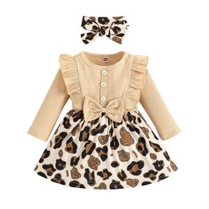 Robes de fille Robe pour Babys Girls Born Party Manches longues Imprimé léopard Bandeau à volants Vêtements pour bébés 30 230802