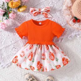 Meisjesjurken jurk voor kinderen 0-18 maanden verjaardagsstijl korte mouw schattige oranje bloemen prinses formele jurken ootd voor pasgeboren baby Girll2405