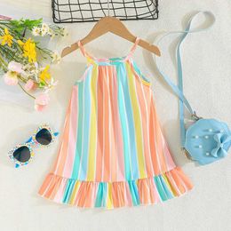 Vestidos de niñas Vestidos para niños de 1 a 4 años Cumpleaños Rainbow Stripes Lindos vestidos de princesa de suspensión ootd para girll2405