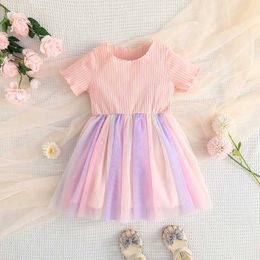 Robes de fille robe pour enfants 1-6 ans anniversaire mode manches courtes mignon arc-en-ciel tulle princesse robes formelles Ootd pour bébé fille AA230531