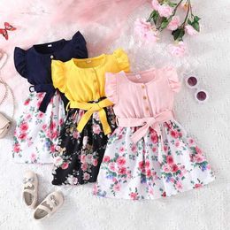 Girl's jurken jurk voor kinderen 1-7 jaar oude verjaardag Koreaanse stijl korte mouw schattige bloemen katoenen prinses formele jurken ootd voor baby girll2405