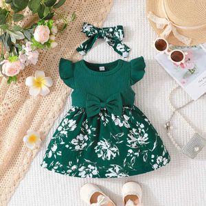 Robes de fille Robe pour enfants 3-24 mois de style coréen manche à volants mignonnes mignonnes robes formelles de princesse verte florale ootd pour le nouveau-né girll2405