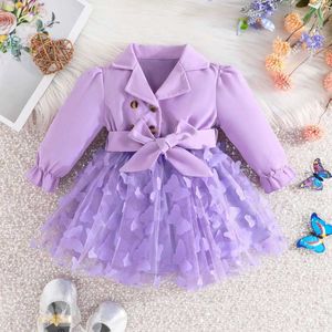 Girl's jurken jurk voor kinderen 3-24 maanden verjaardag lange mouw schattige vlinder borduurwerk gaas met riemprinses formele jurken voor baby Girll2405