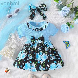 Girl's jurken jurk voor kinderen 3-24 maanden Koreaanse stijl mode korte mouw schattige bloemen prinses formele jurken ootd voor pasgeboren baby meisje d240423